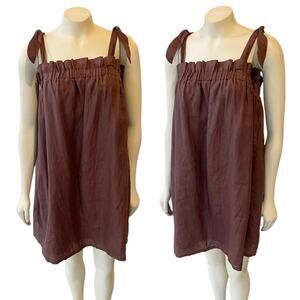 Diish Stacey Chocolate Linen Mini Dress Tie Shoulder Size 10